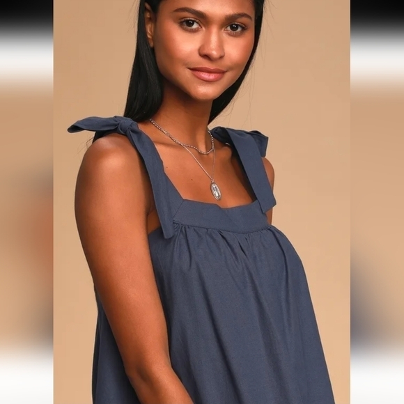 Lulus size Small Absolutely Darling Dark Blue Tie-Strap Mini Dress - Picture 4 of 11